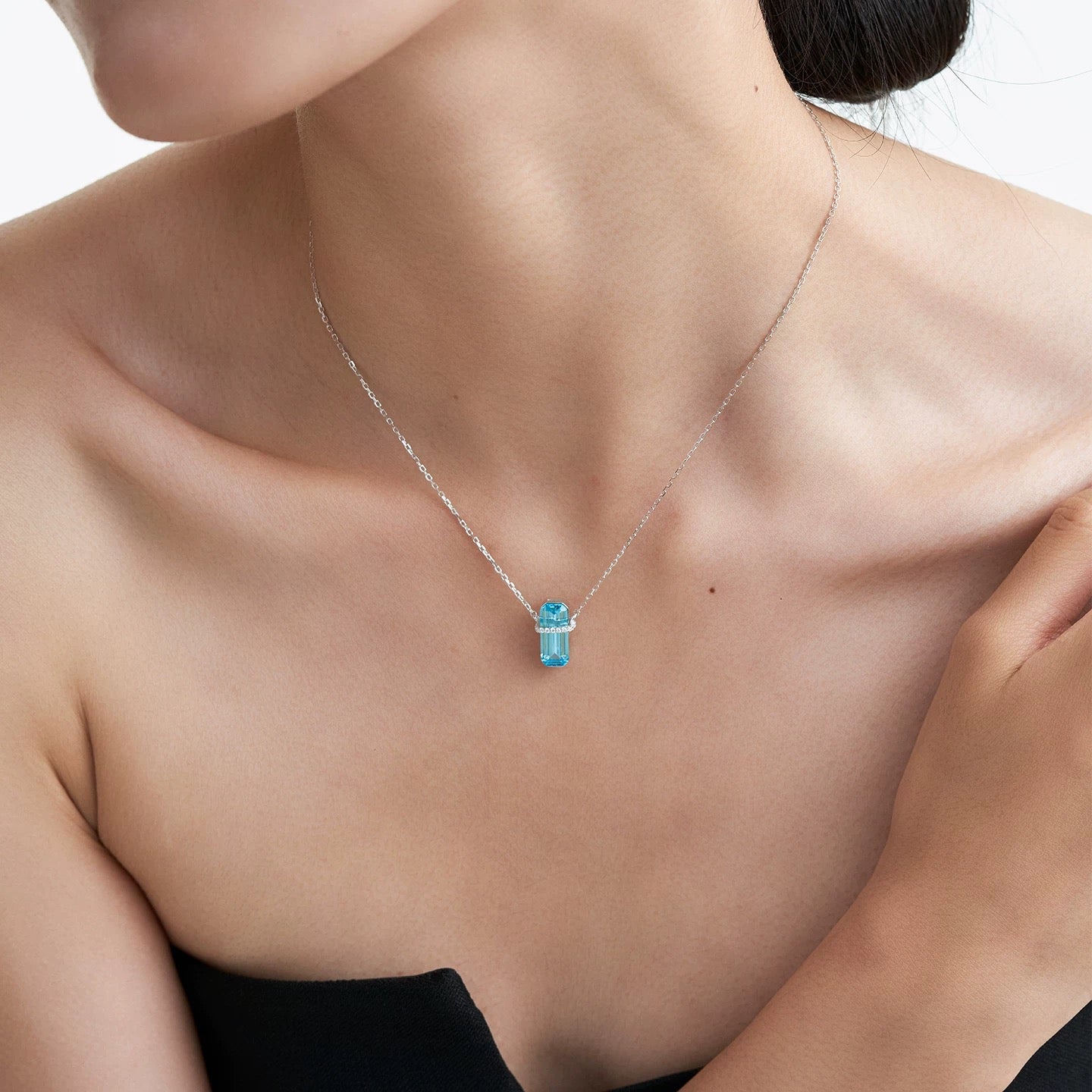 Emerald Cut Blue D Necklace