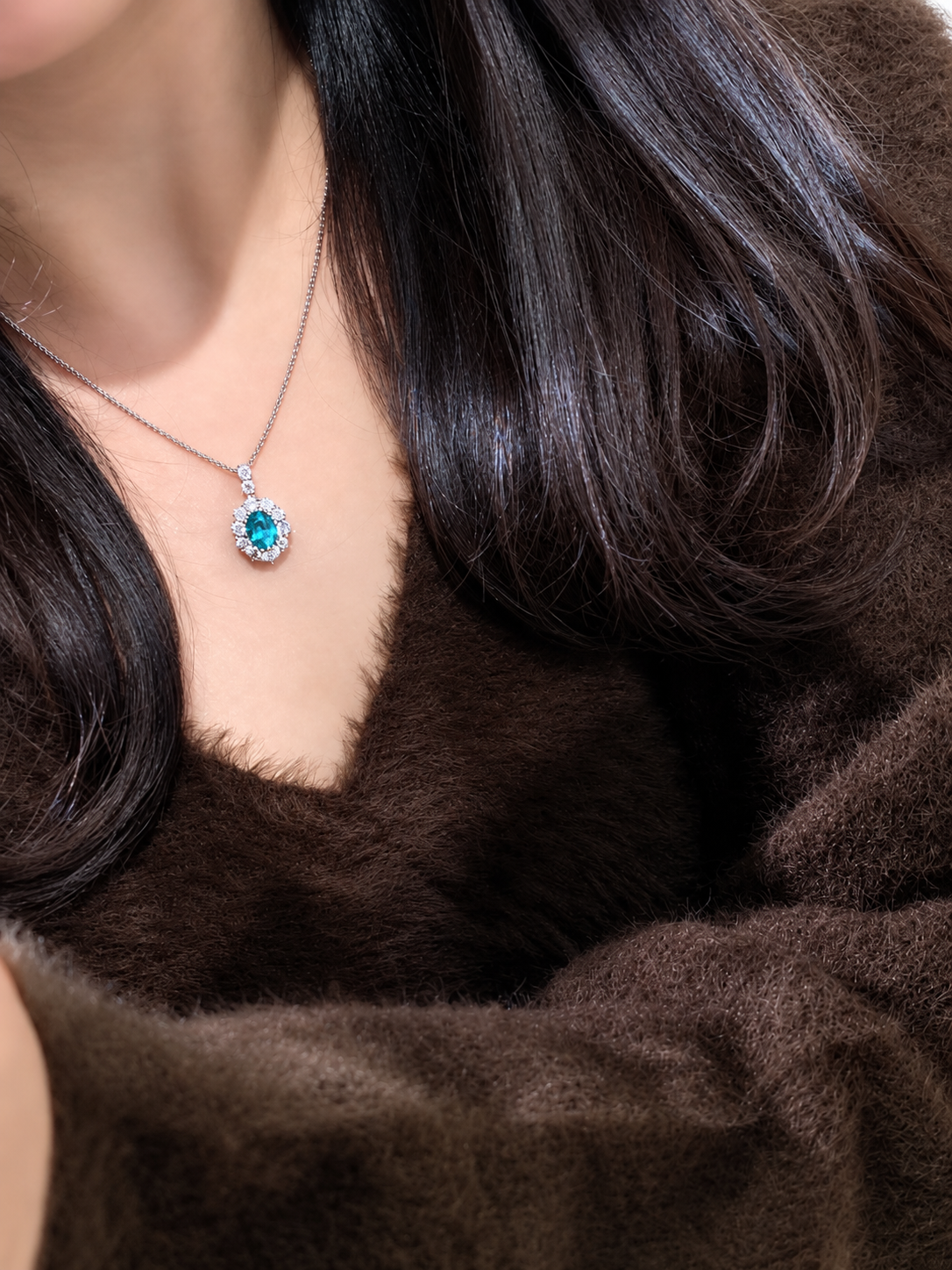 Paraiba Halo Necklace