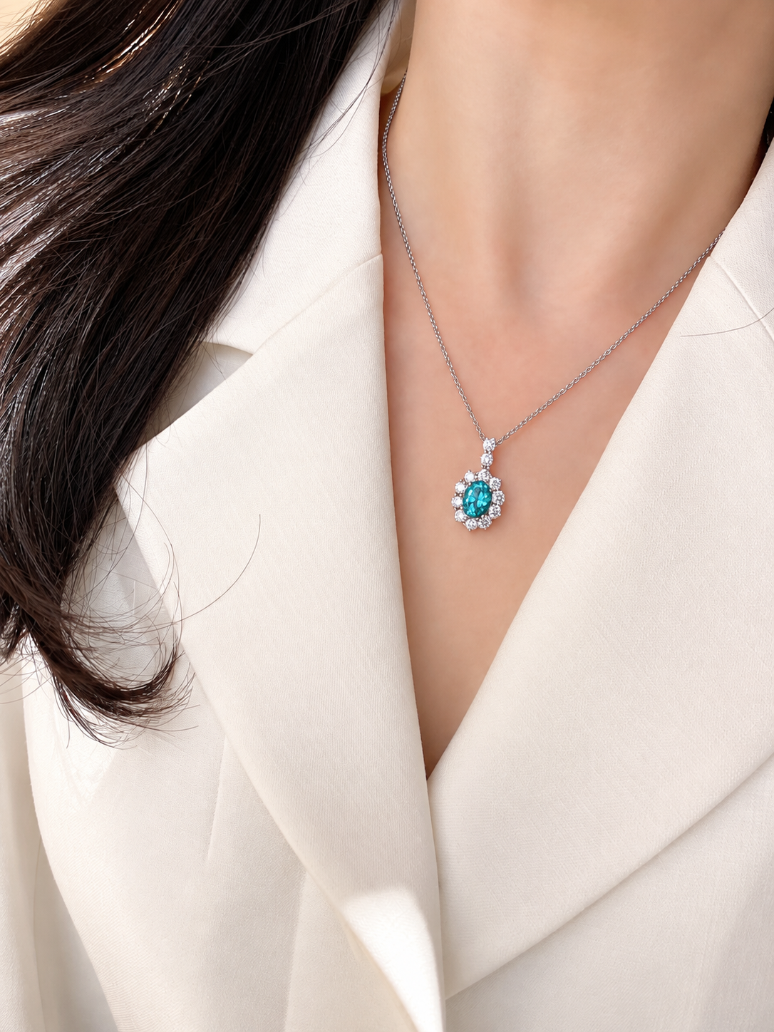 Paraiba Halo Necklace