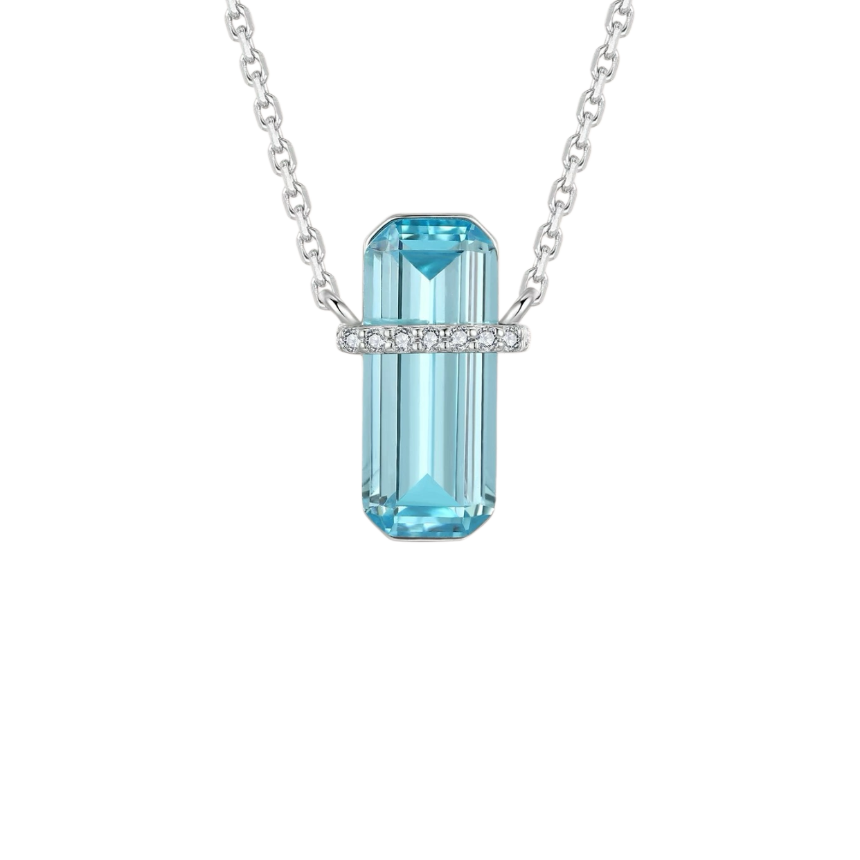Emerald Cut Blue D Necklace