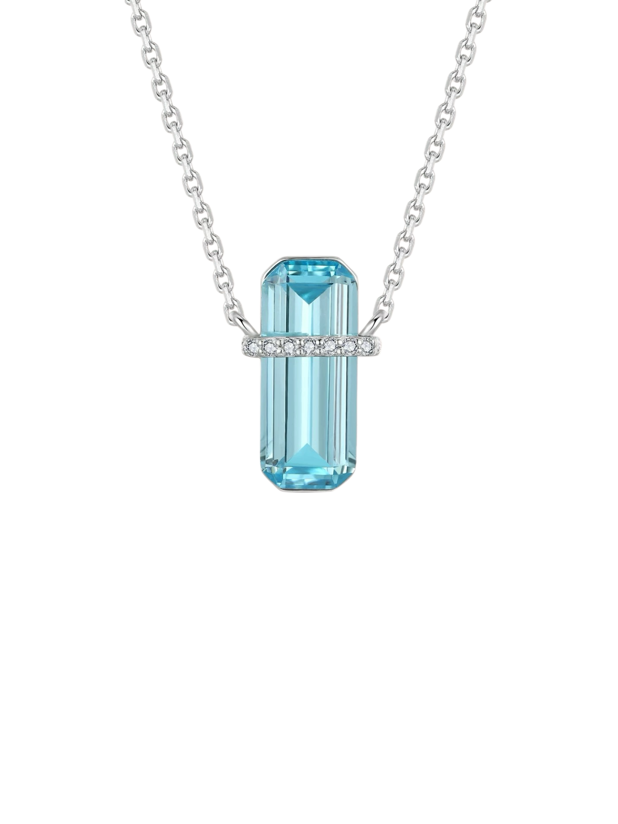 Emerald Cut Blue D Necklace