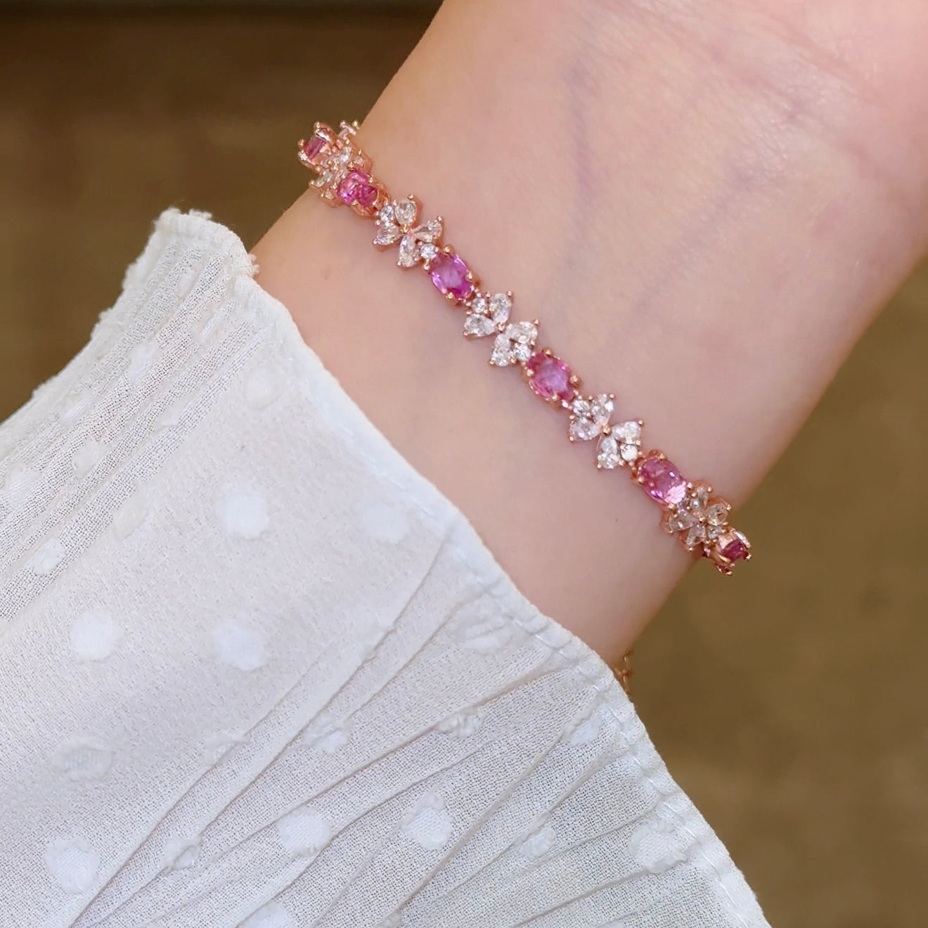 Natural Pink Topaz Bow Bracelet