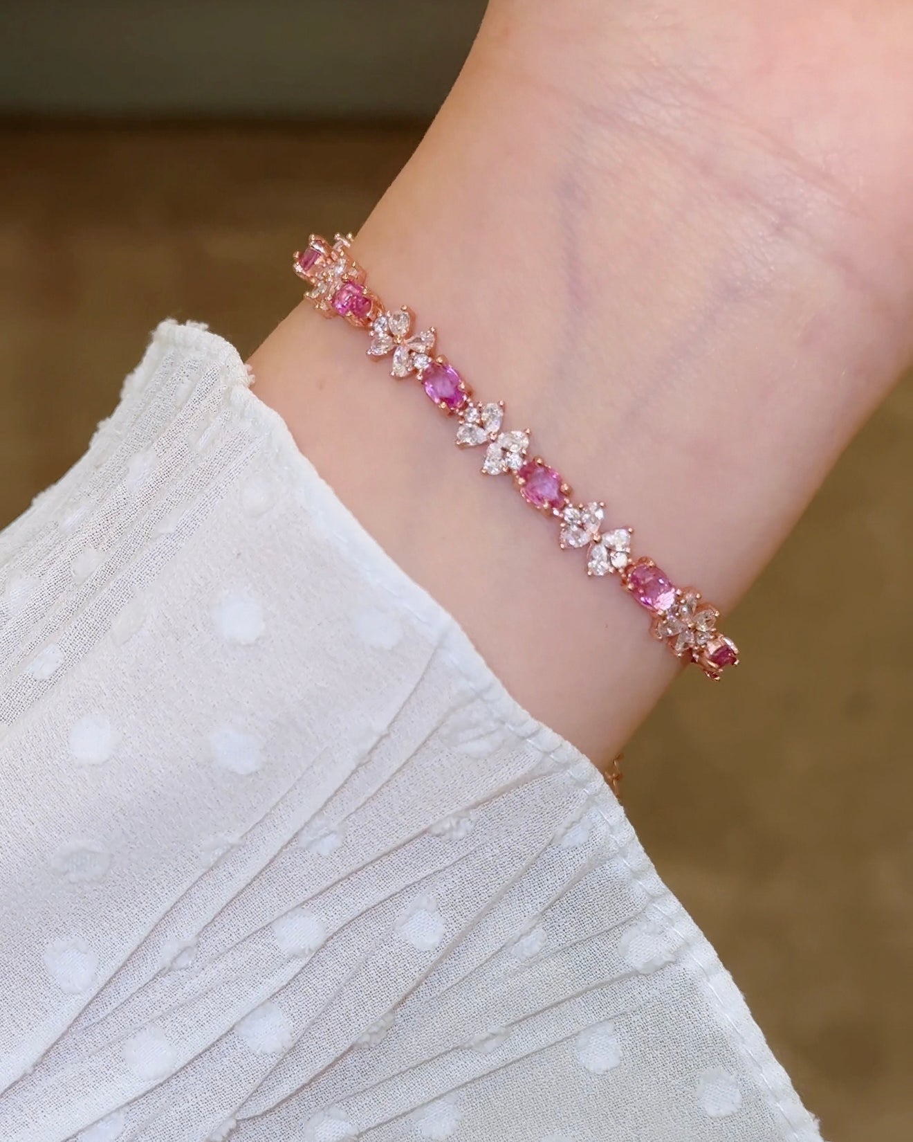 Natural Pink Topaz Bow Bracelet