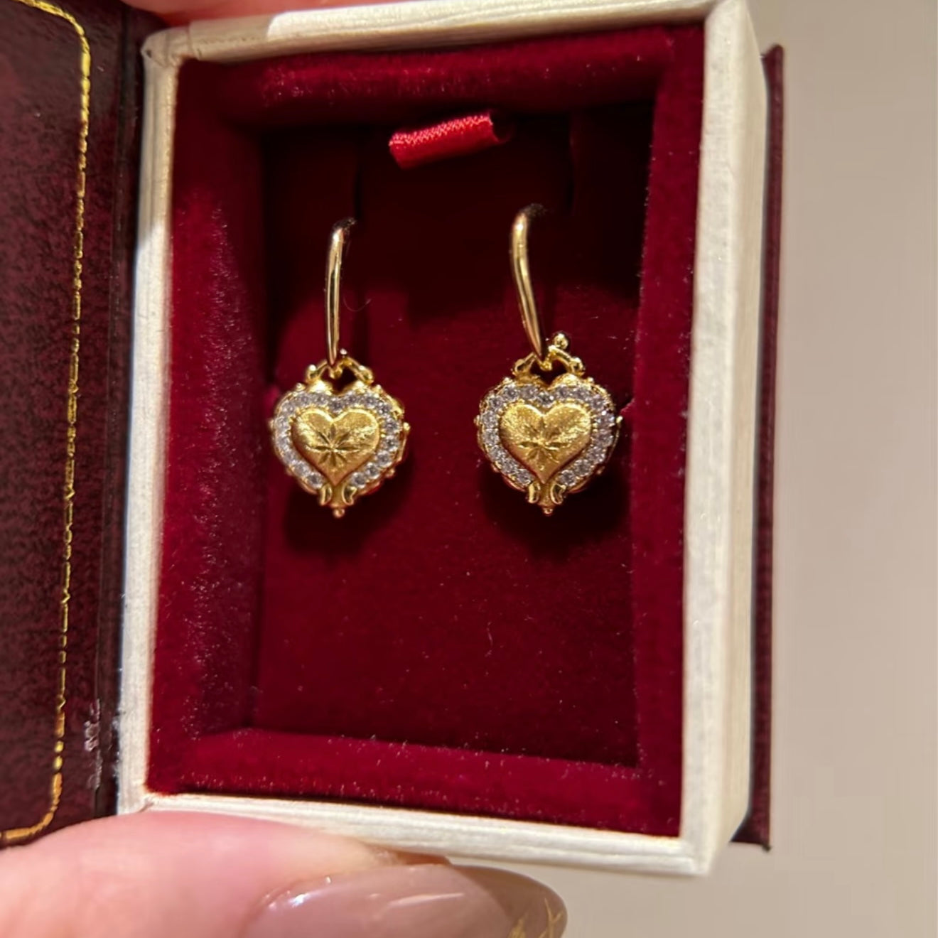 Vintage Brushed Gold Diamond Earrings
