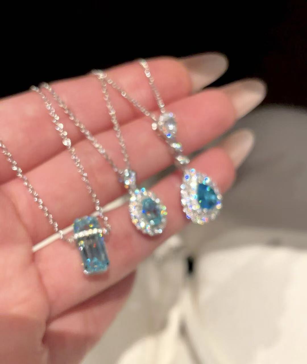 Emerald Cut Blue D Necklace