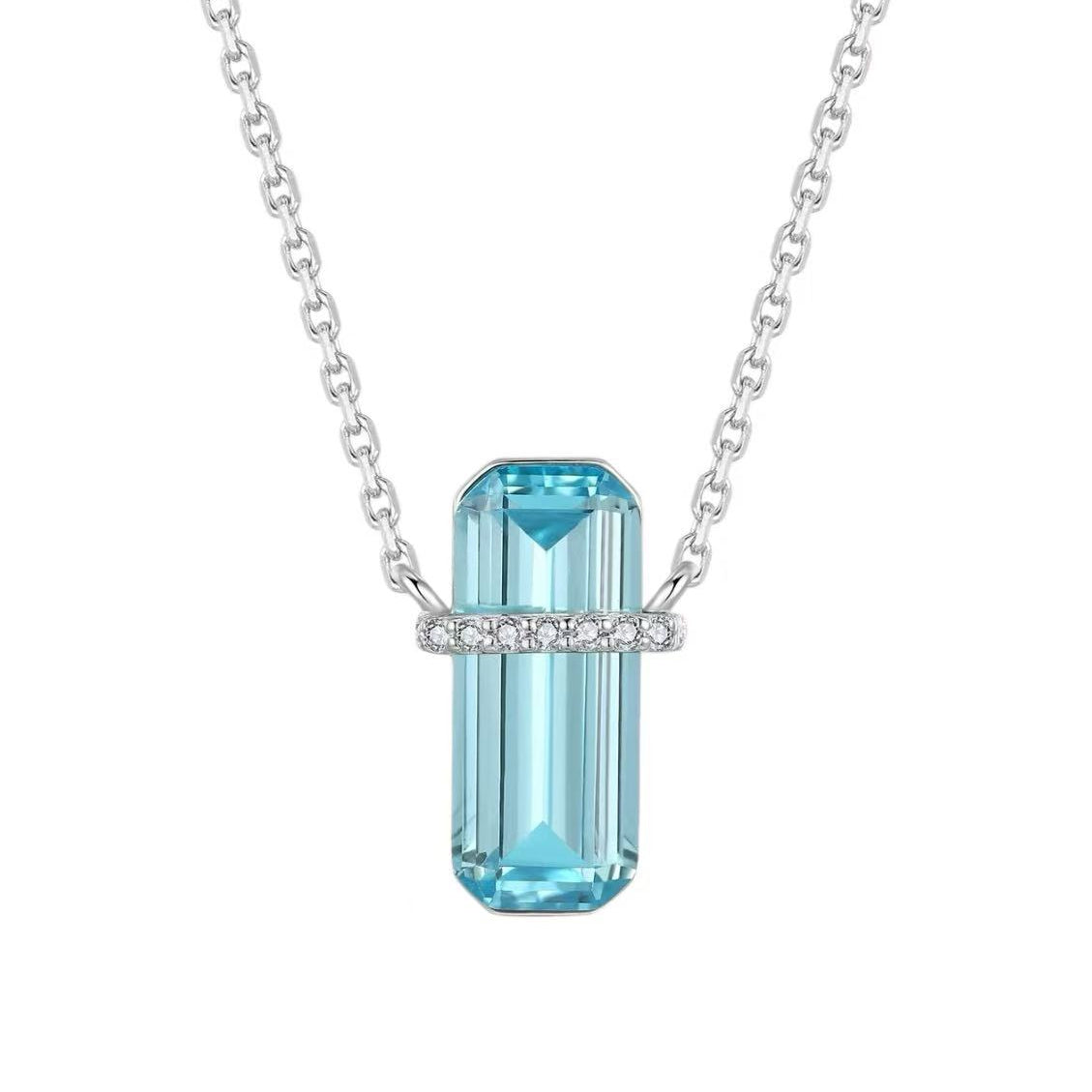 Emerald Cut Blue D Necklace