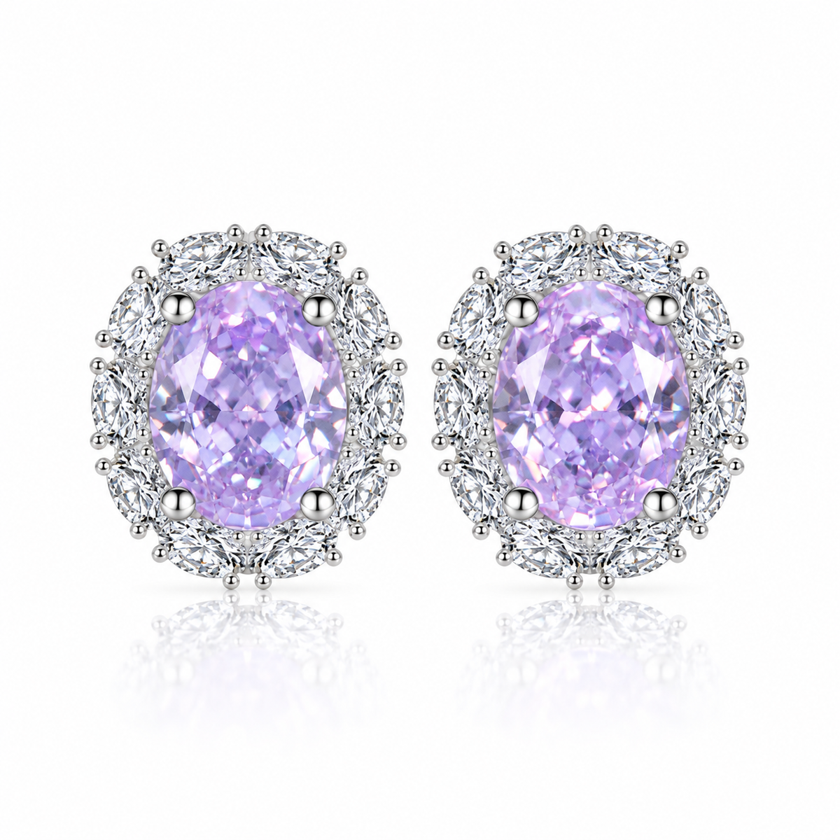 Dreamy Purple Diamond-Cut CZ Stud Earrings