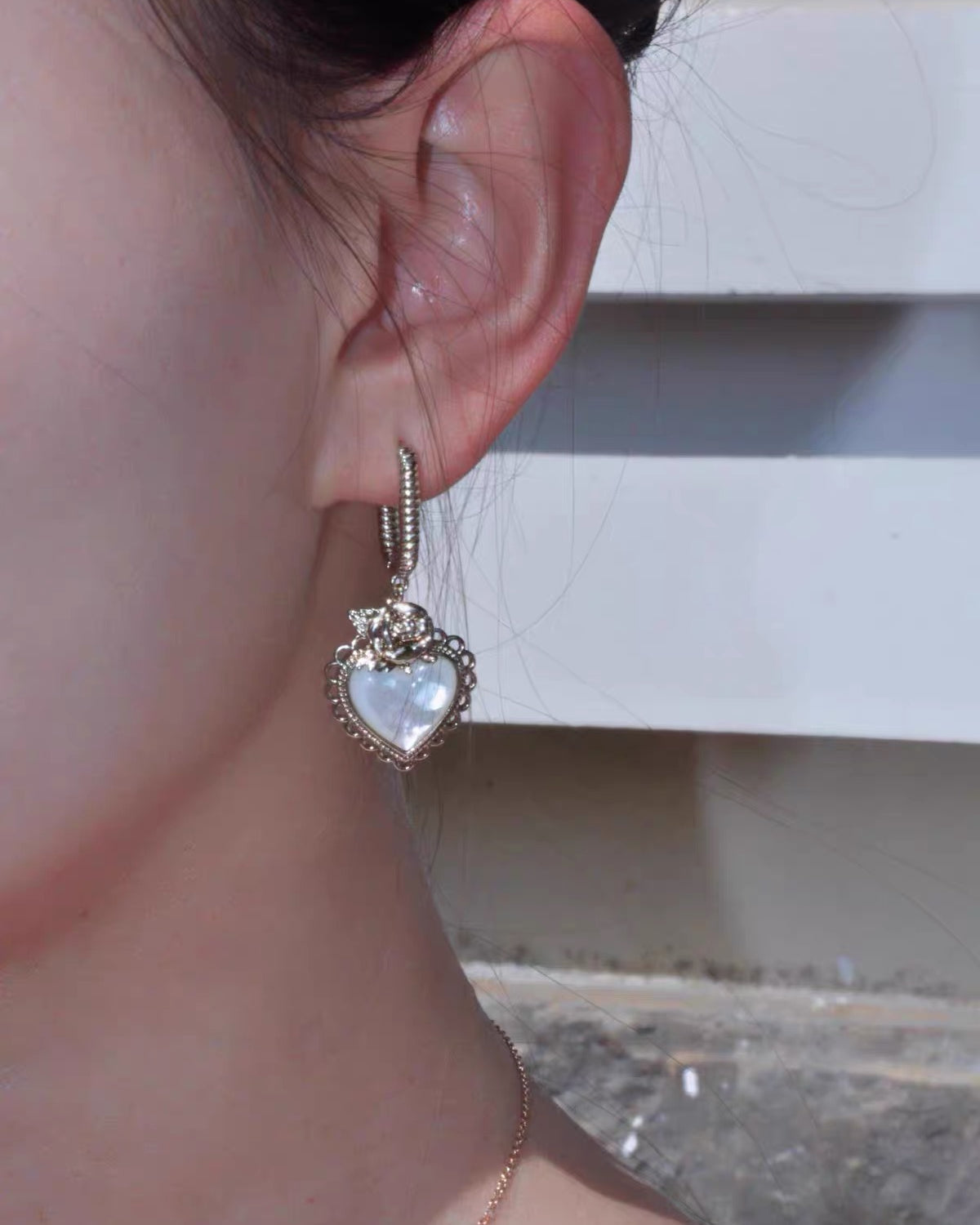 Vintage Heart White Mother of Pearl Earrings