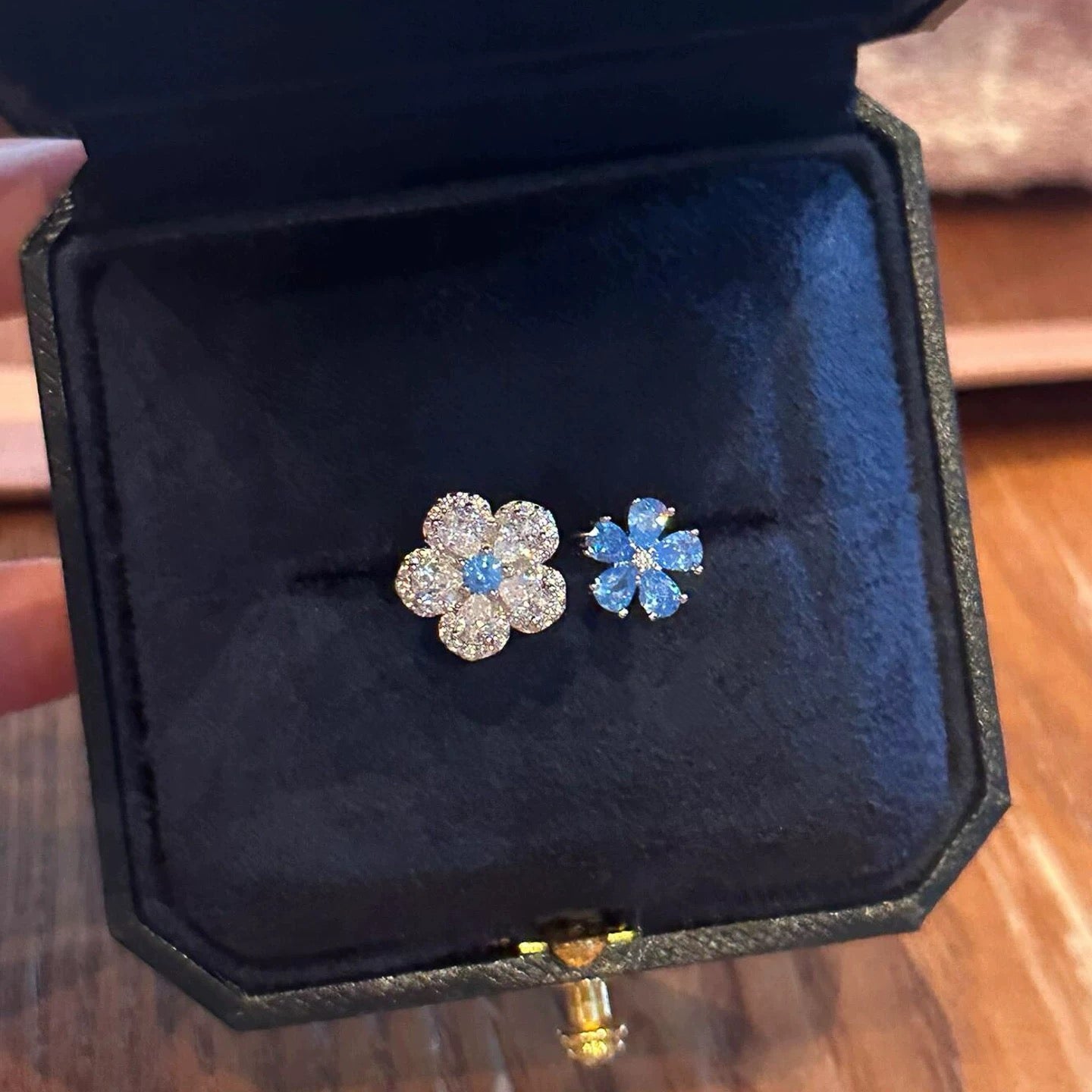 Blue Double Flower Ring