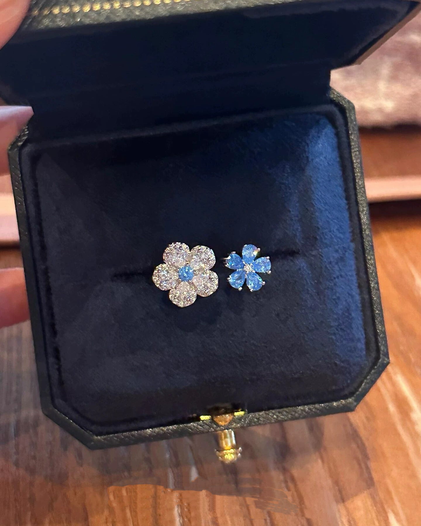 Blue Double Flower Ring