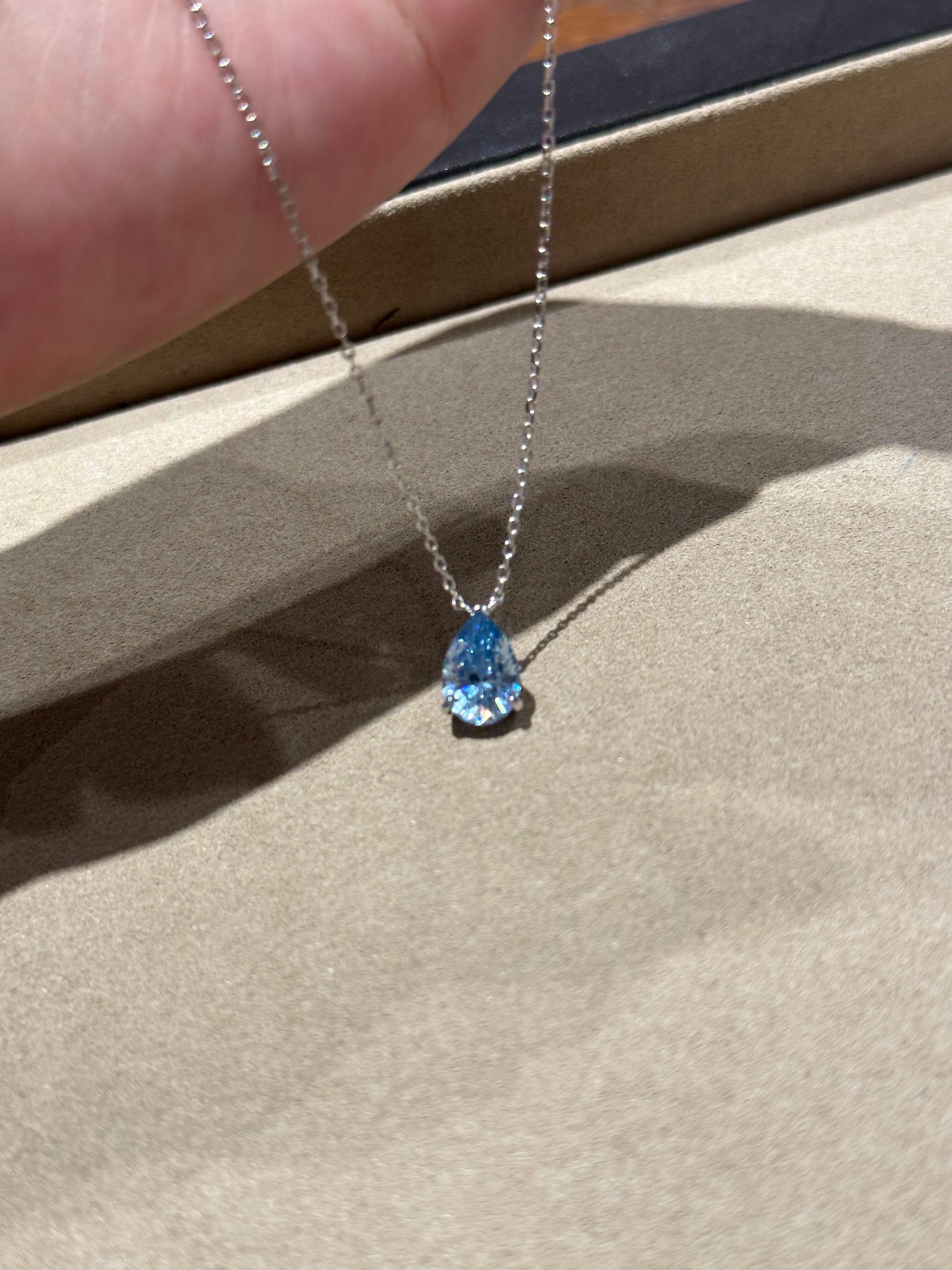Ice Blue D Teardrop Necklace