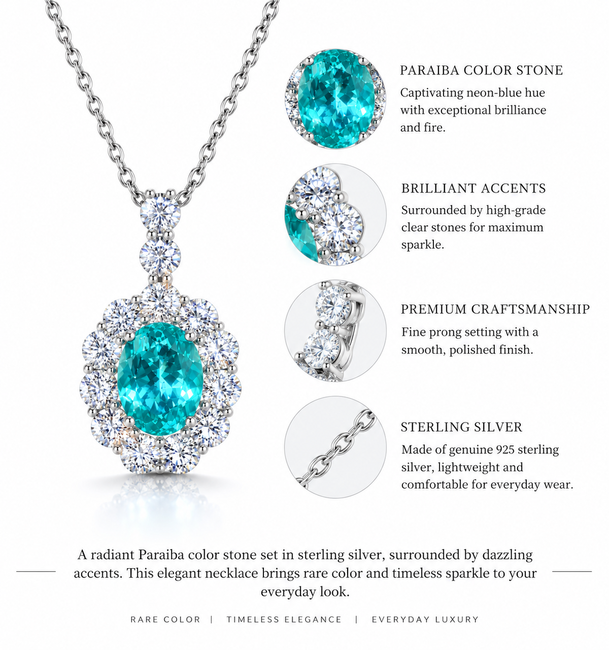 Paraiba Halo Necklace