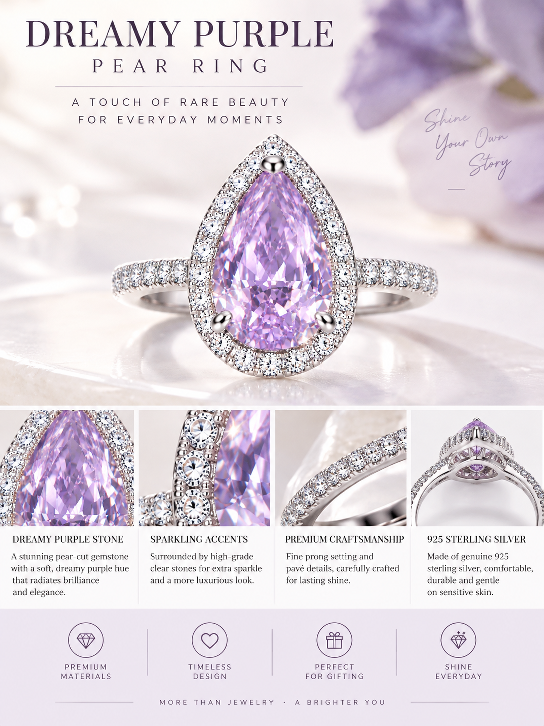 Dreamy Purple Pear Ring