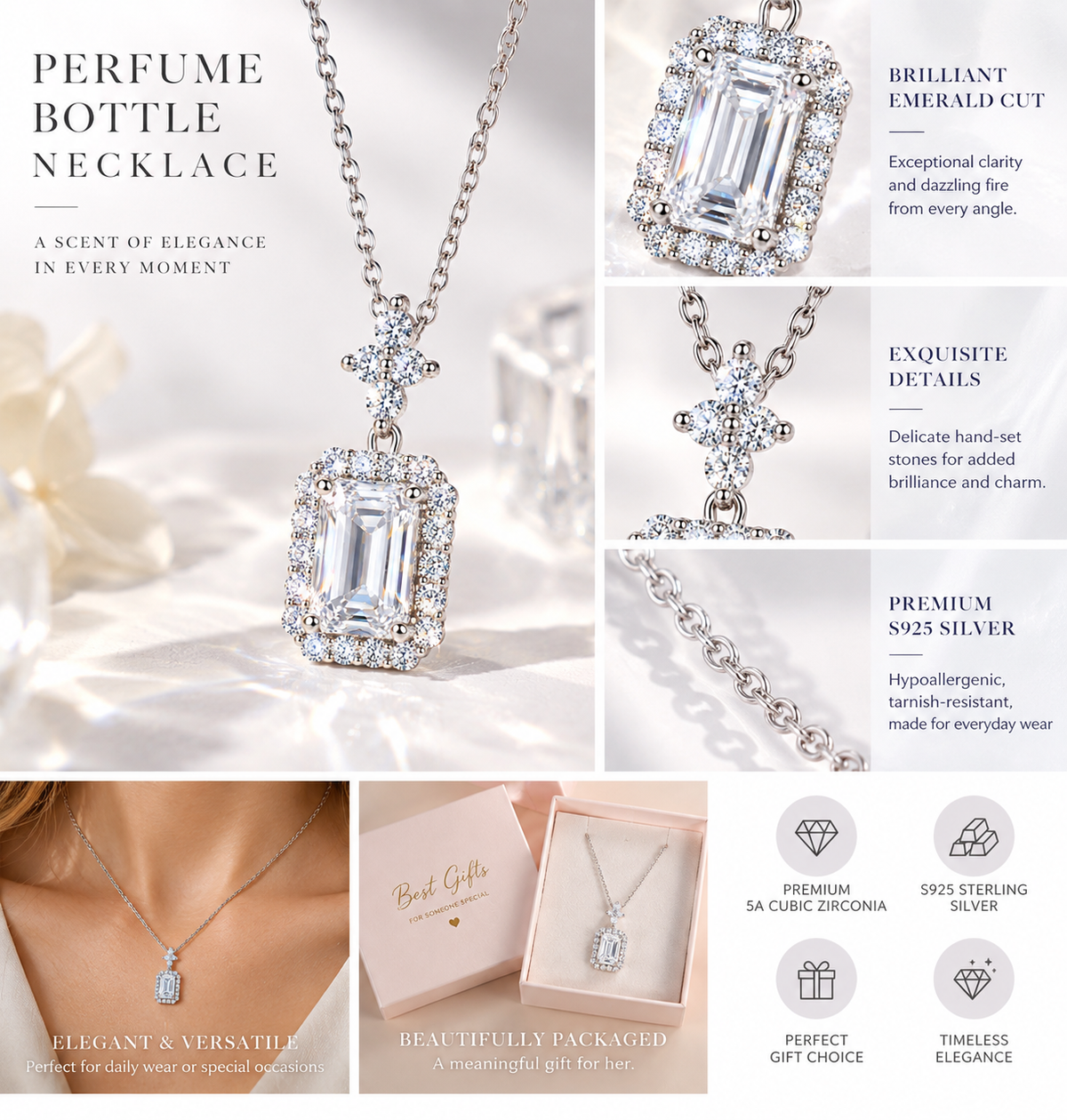 Perfume Bottle CZ Necklace