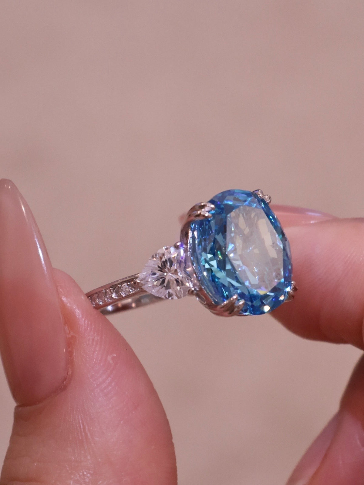 4ct Oval-Shaped Icy Blue Statement Ring