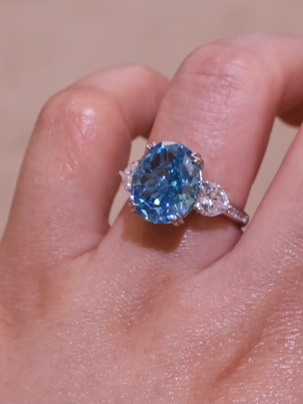 4ct Oval-Shaped Icy Blue Statement Ring