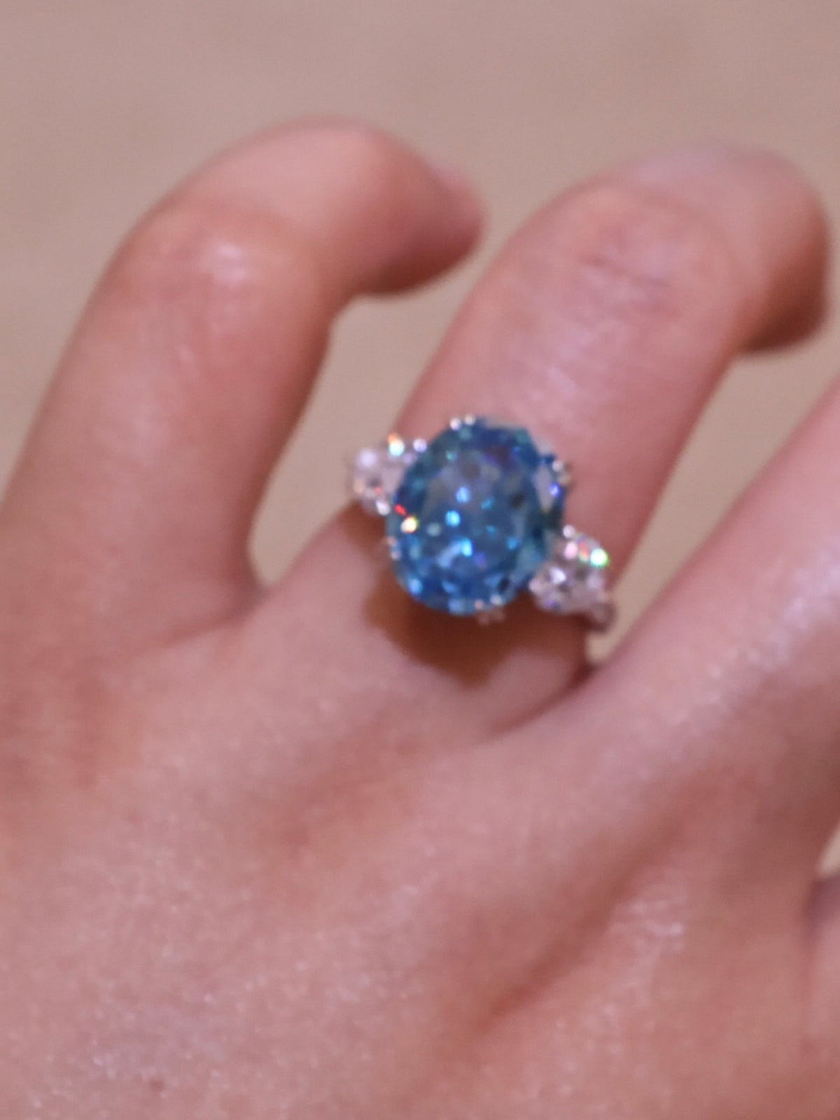 4ct Oval-Shaped Icy Blue Statement Ring