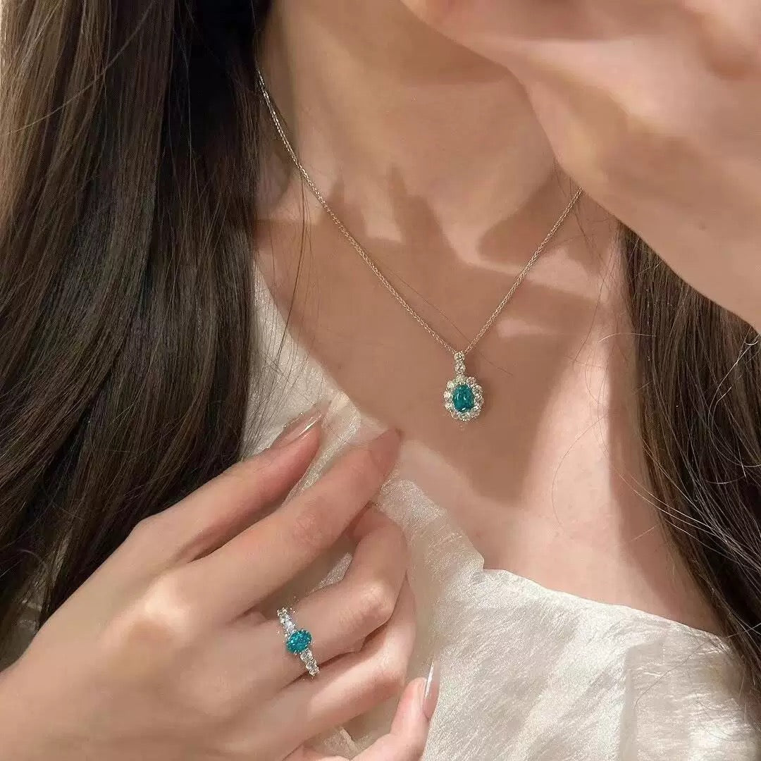Paraiba Halo Necklace