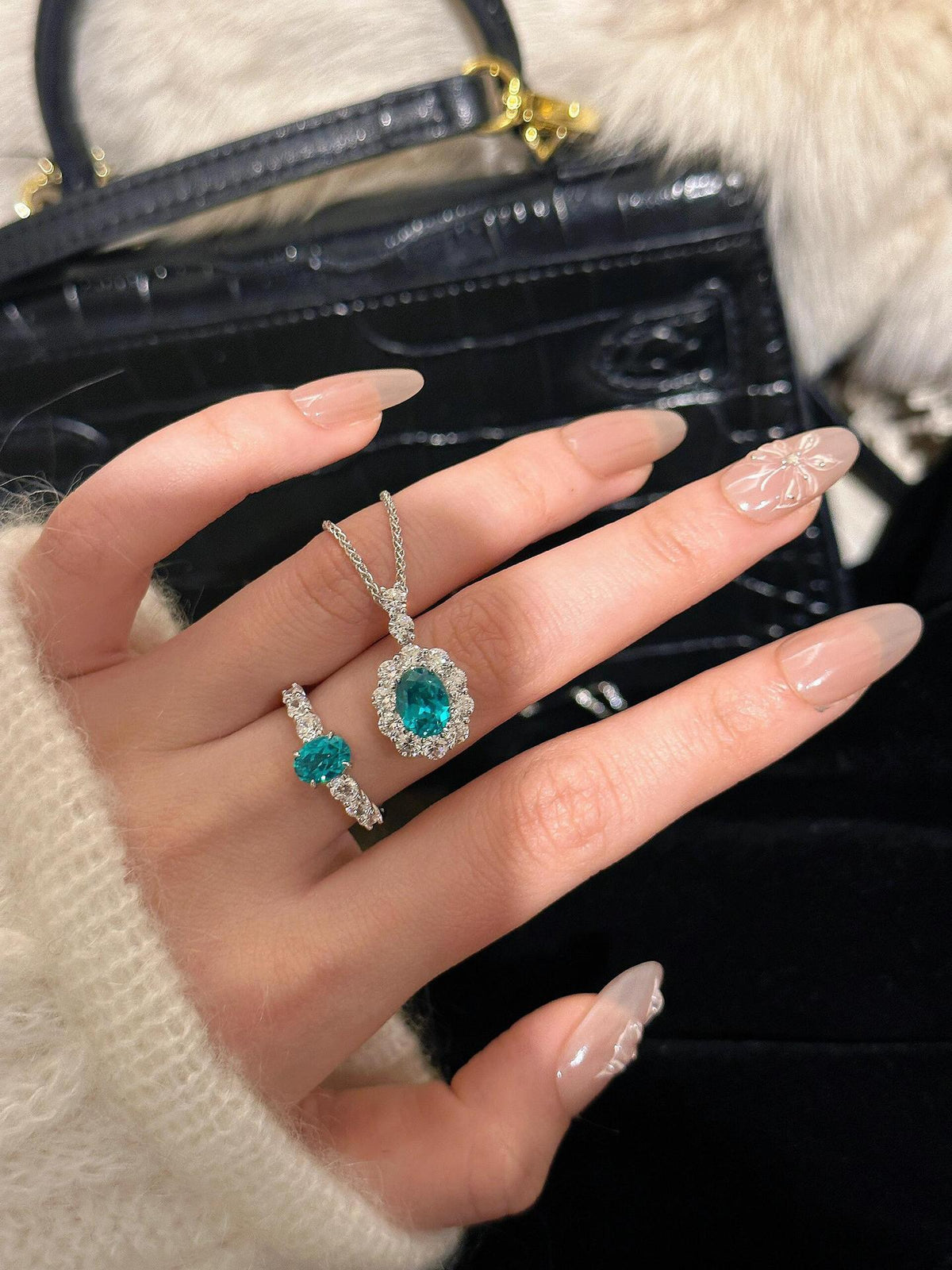 Paraiba Halo Necklace