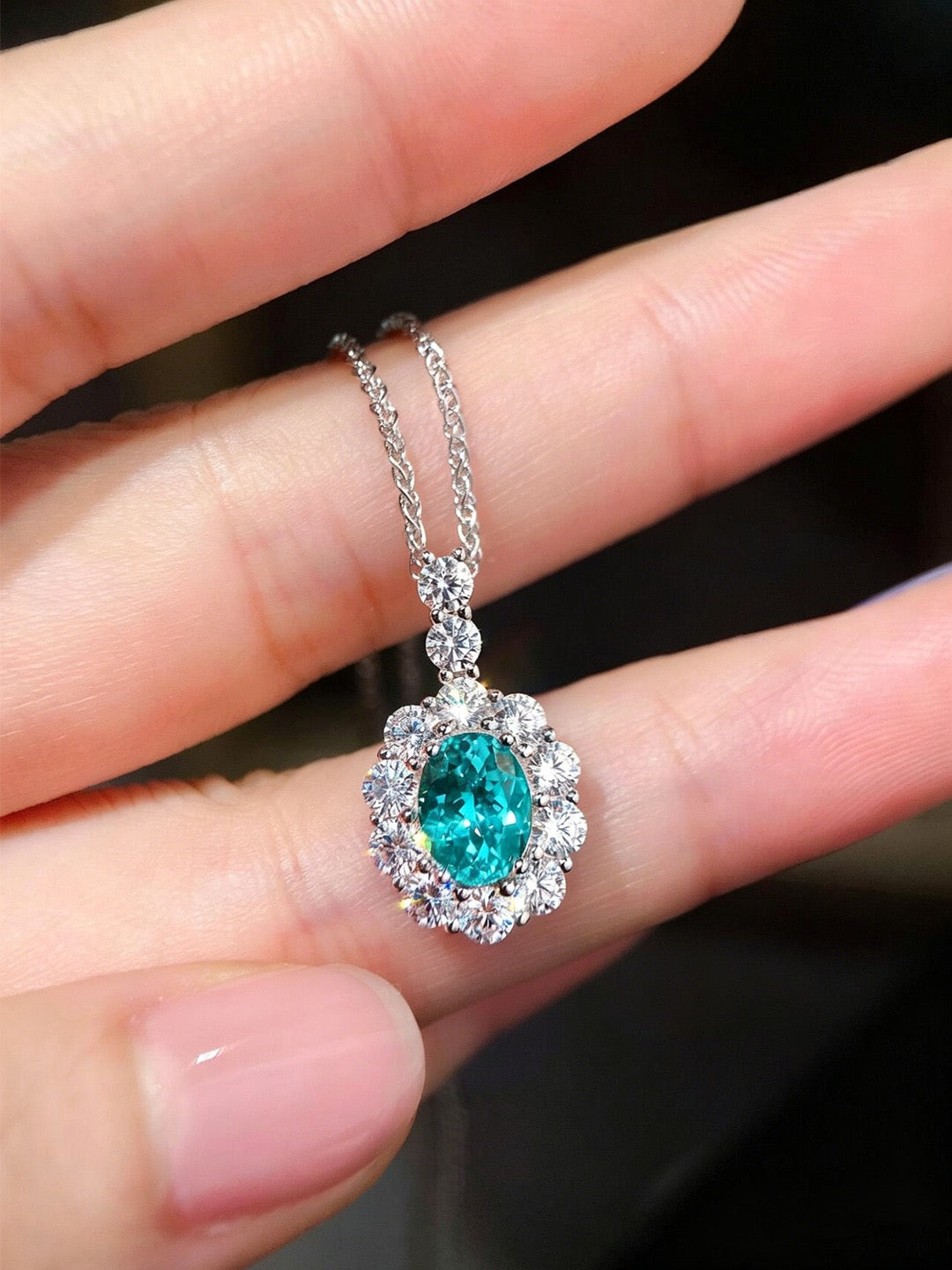 Paraiba Halo Necklace