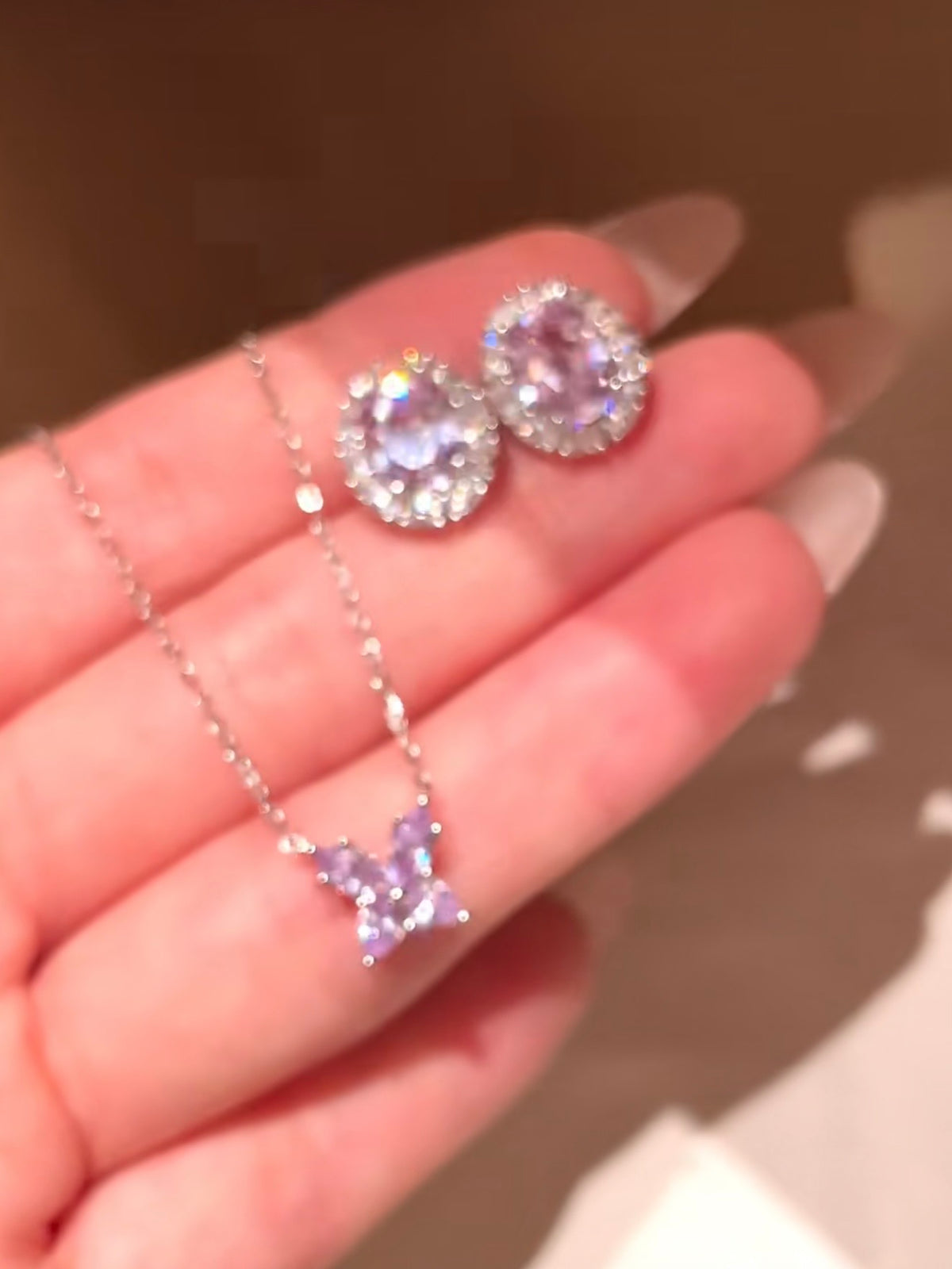 Dreamy Purple Diamond-Cut CZ Stud Earrings