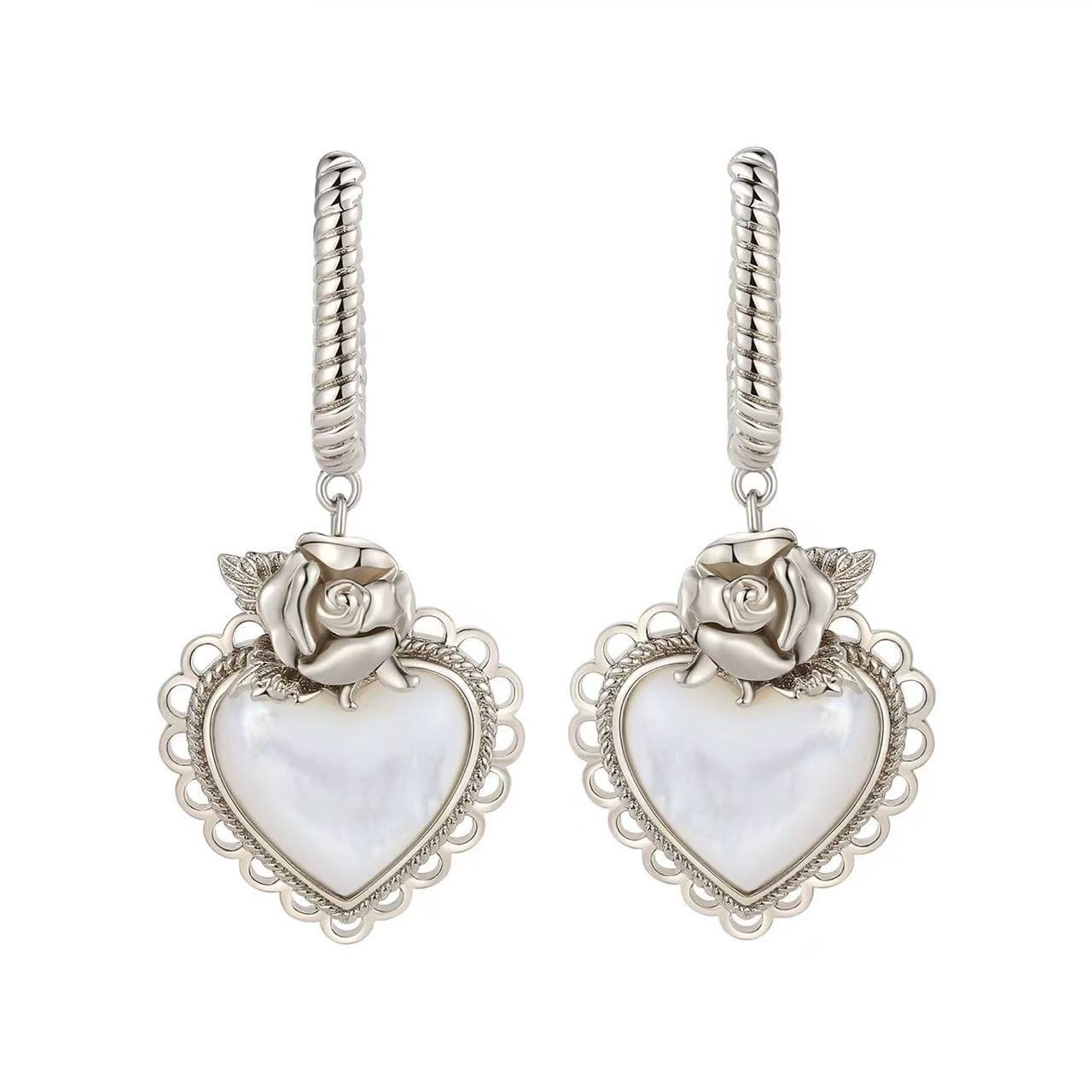 Vintage Heart White Mother of Pearl Earrings