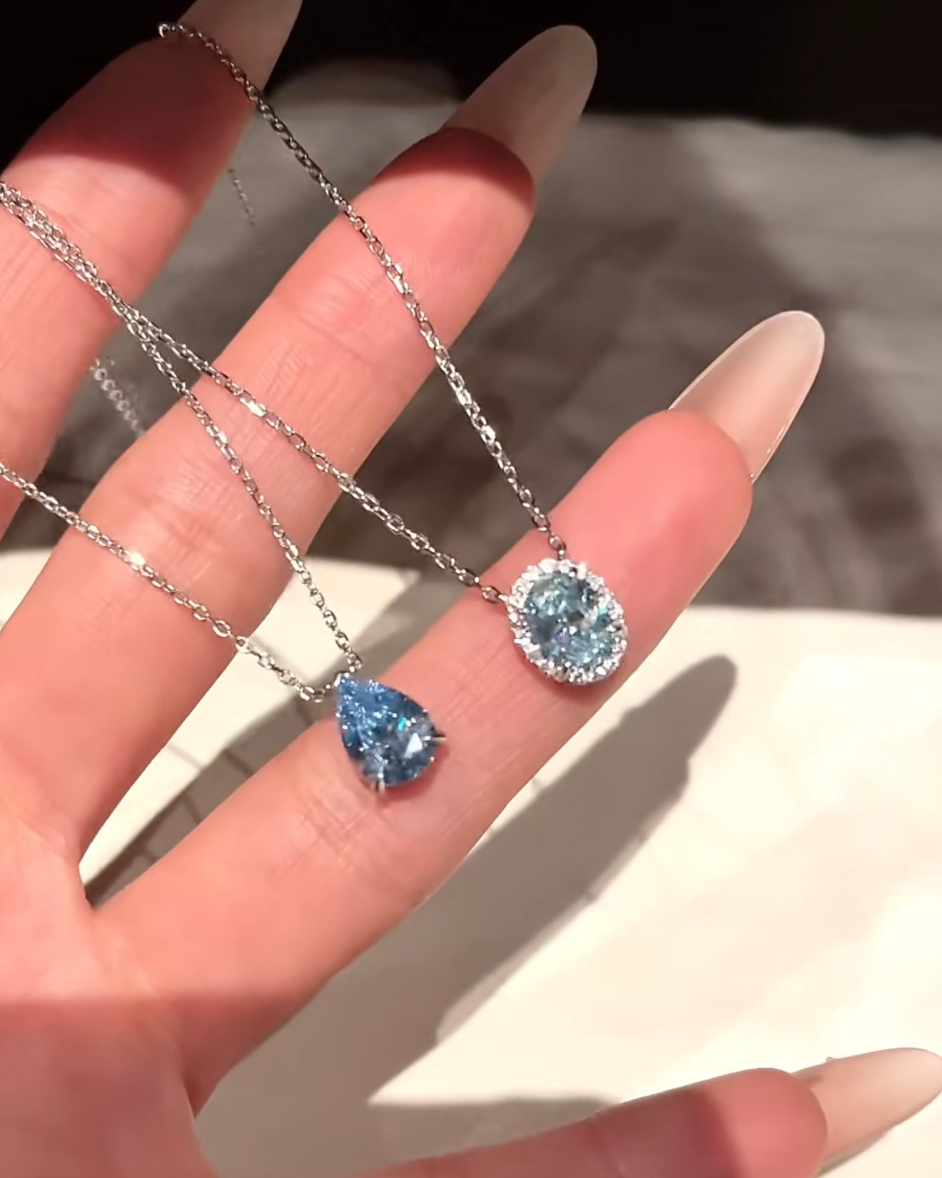 Ice Blue D Teardrop Necklace