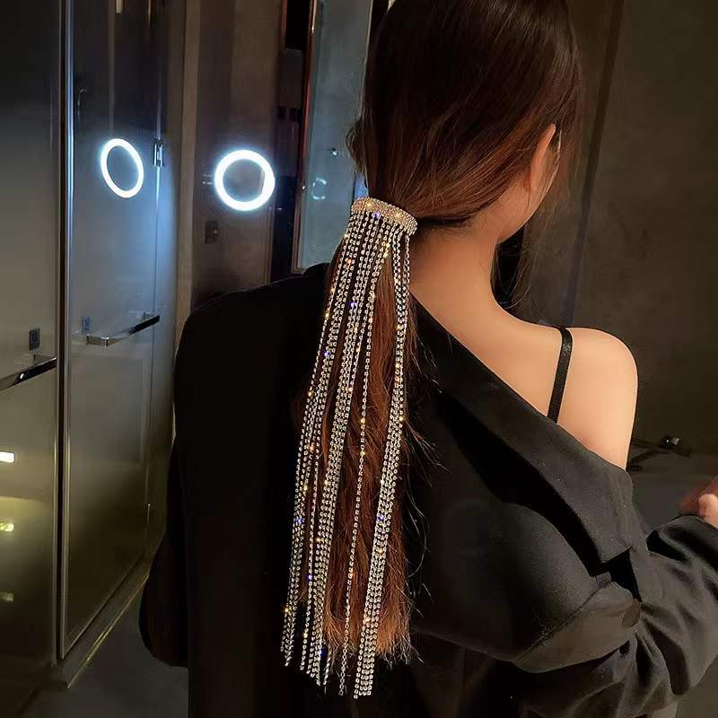 L‘étoile jewelry Bright flash diamond tassel headdress 2021 new trendy Korean full diamond design fashion hair accessories for women-L‘étoile jemelry