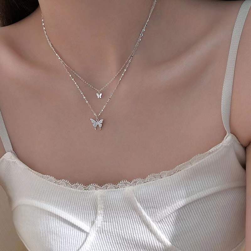 L’étoile Jewelry S925 Double Butterfly Pendant Stacked Super fairy sweet style Necklace-L‘étoile jemelry