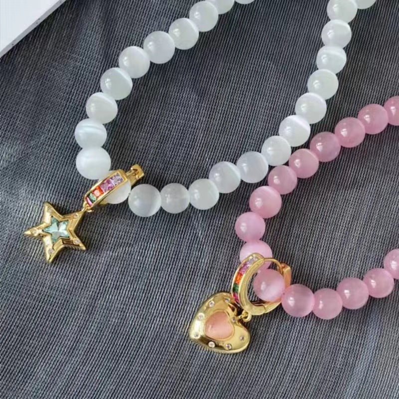 L’étoile Jewelry Moonlight Collection premium opal heart pentagram gemstone necklace-L‘étoile jemelry
